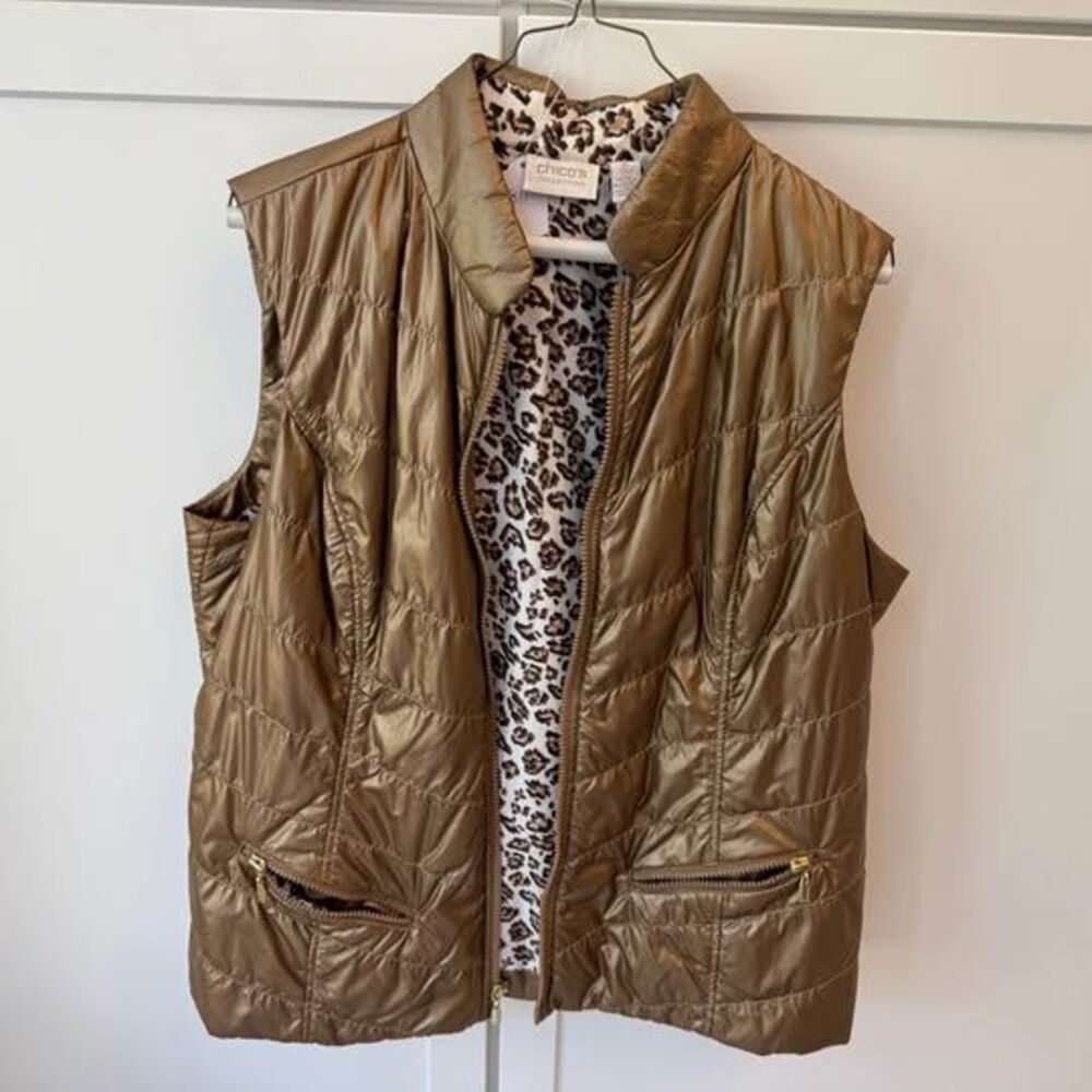 Chico's Collection Metallic Gold Puffer Vest